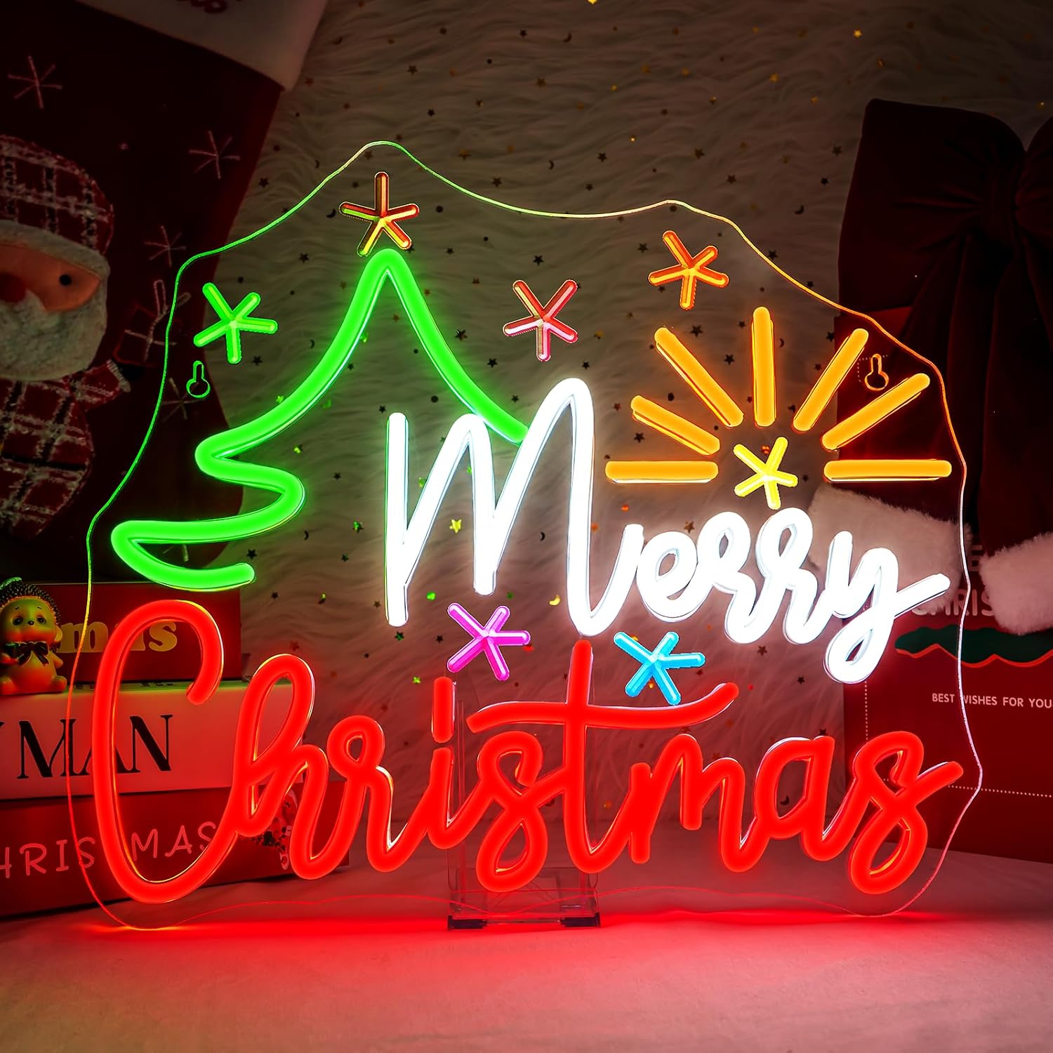 Wall Decor Lighting Tree - Светодиодная неоновая вывеска «С Рождеством!» с