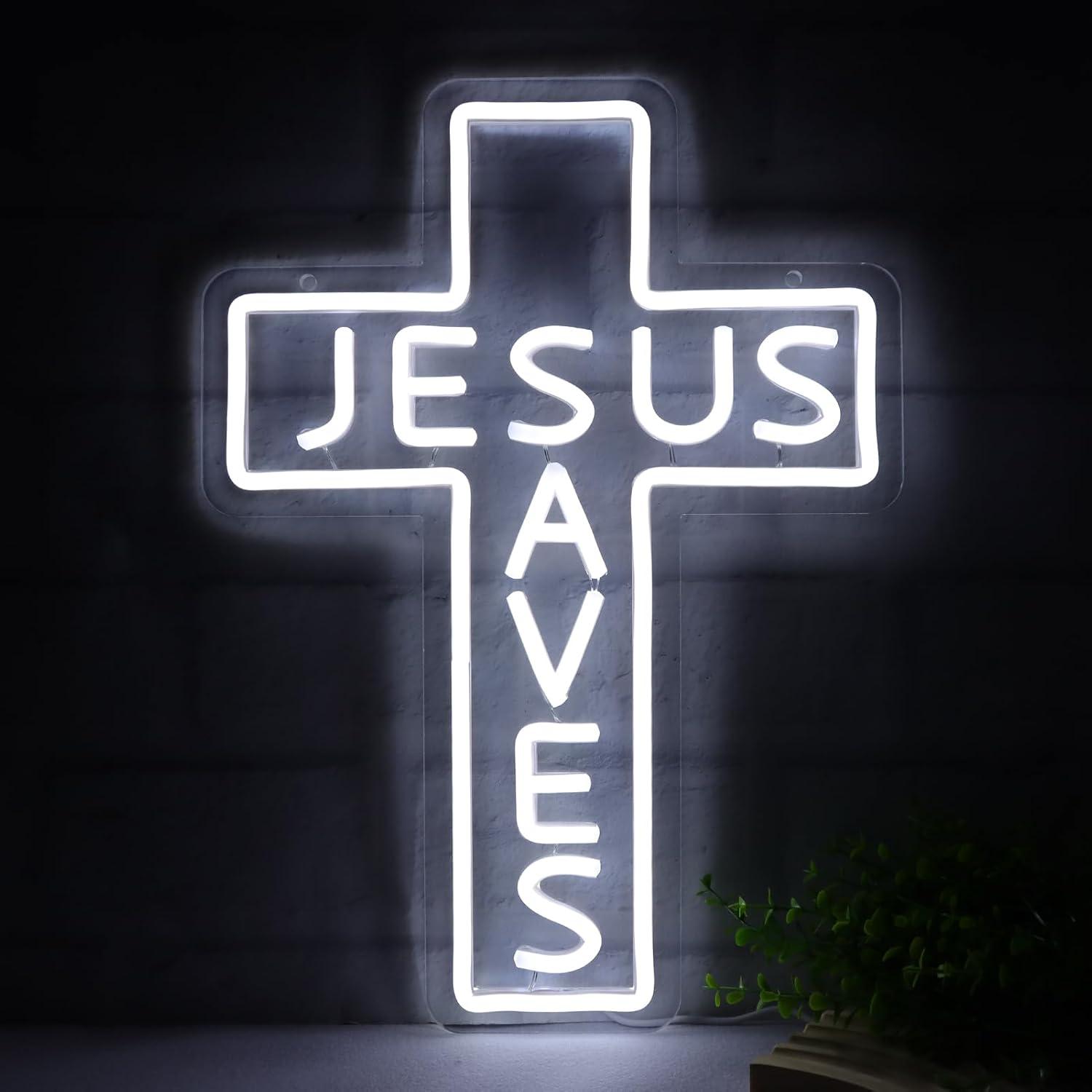 Led Lighting Wall Decor - Неоновые вывески «Иисус спасает» с крестом,