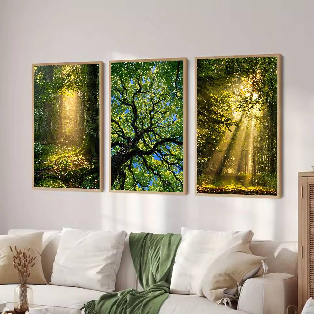 Постер «Лесной пейзаж с лучами – обзор и цена Wall Decor Lighting Tree