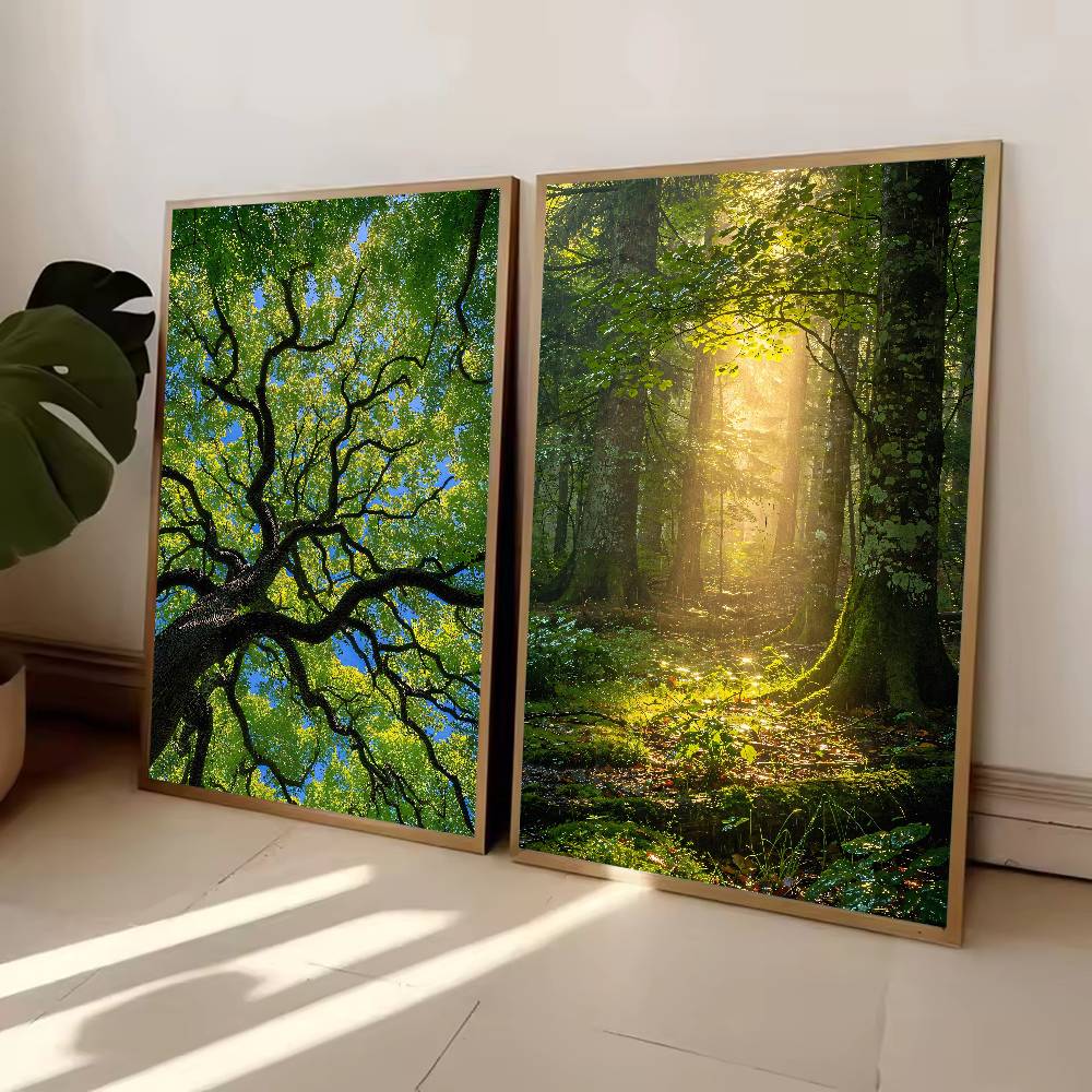 Постер «Лесной пейзаж с лучами – обзор и цена Wall Decor Lighting Tree