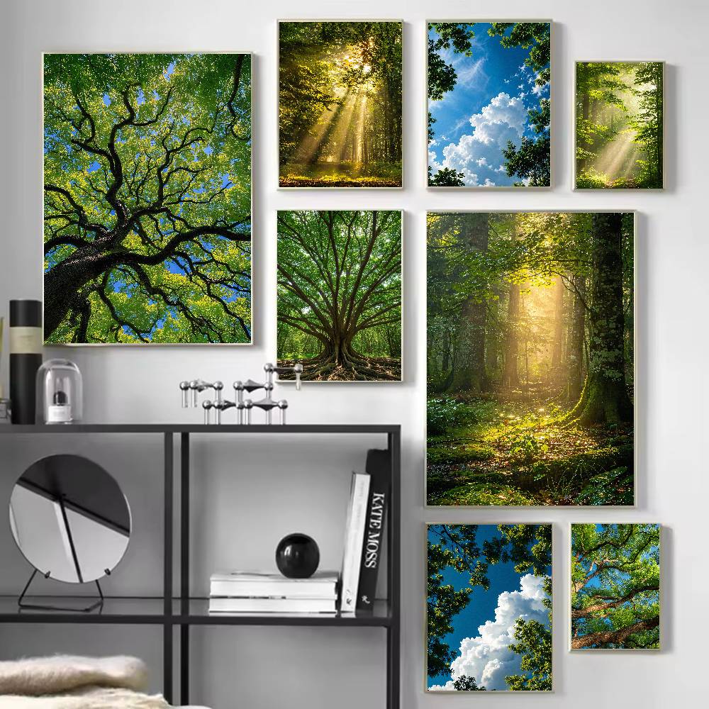 Постер «Лесной пейзаж с лучами – обзор и цена Wall Decor Lighting Tree